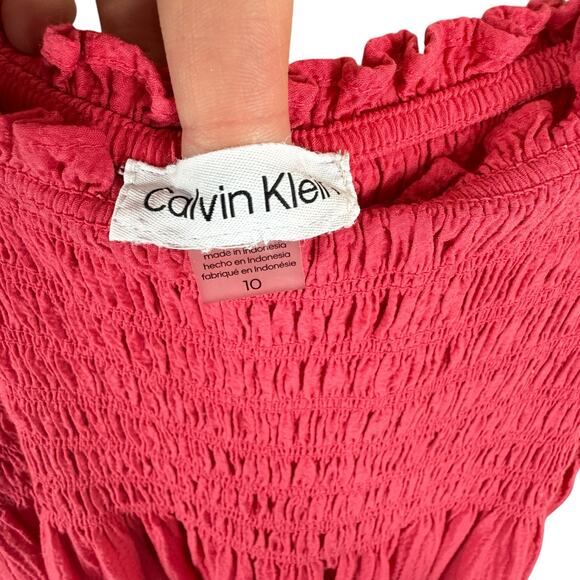 Calvin Klein Pink Smocked Pleated Long Length Light Tank Sundress Party Size 10 - Picture 5 of 7